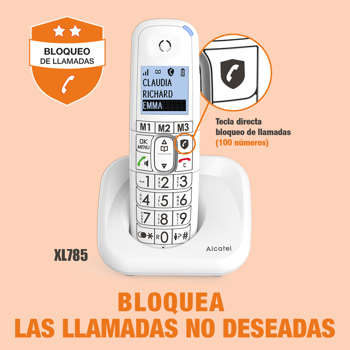 Alcatel ATL1423266 - Teléfono inalámbrico DECT, XL785 blanco con